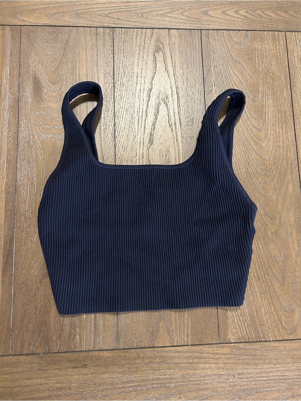 Babaton Navy Ribbed Square-Neck Crop Top